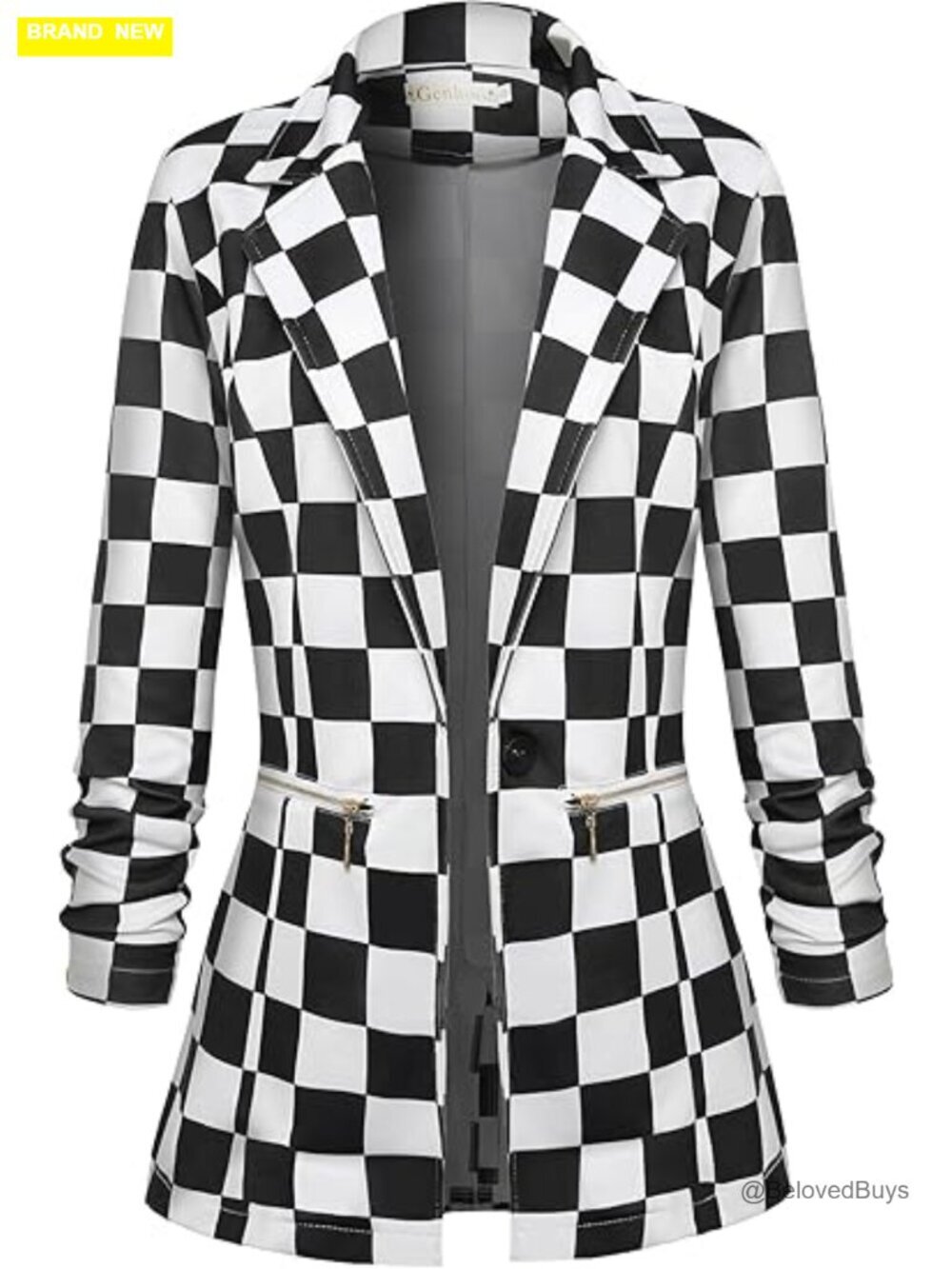 Open Front Blazer Cardigan with Zipper Pockets Long Sleeve Work Office